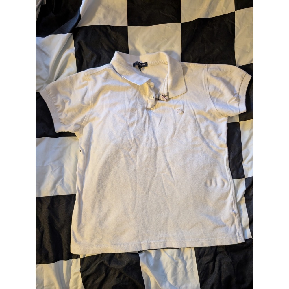 Burberry London Kids White‎ Polo Shirt Short Sleeve Check Trim Medium